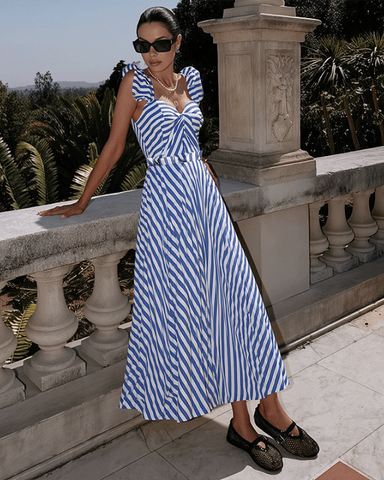 Ruffle Striped Print One Piece Swimsuit and Skirt