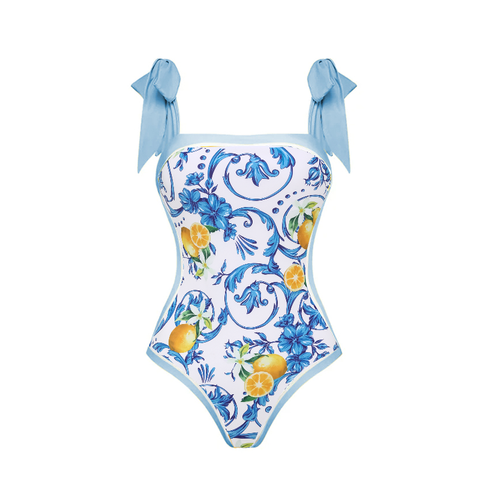 Lemon Print Tie-shoulder One Piece purple or Skirt Flaxmaker	
