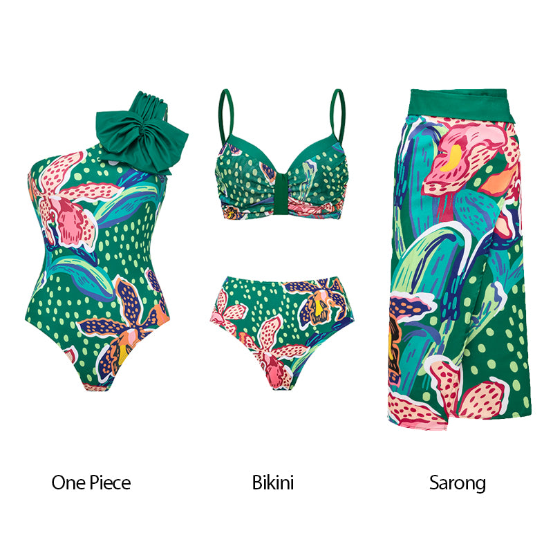 Tropic Printed Bikini Swimsuit and Sarong Flaxmaker	