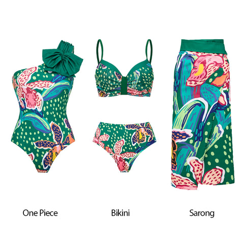 Tropic Printed Bikini Swimsuit and Sarong Flaxmaker	