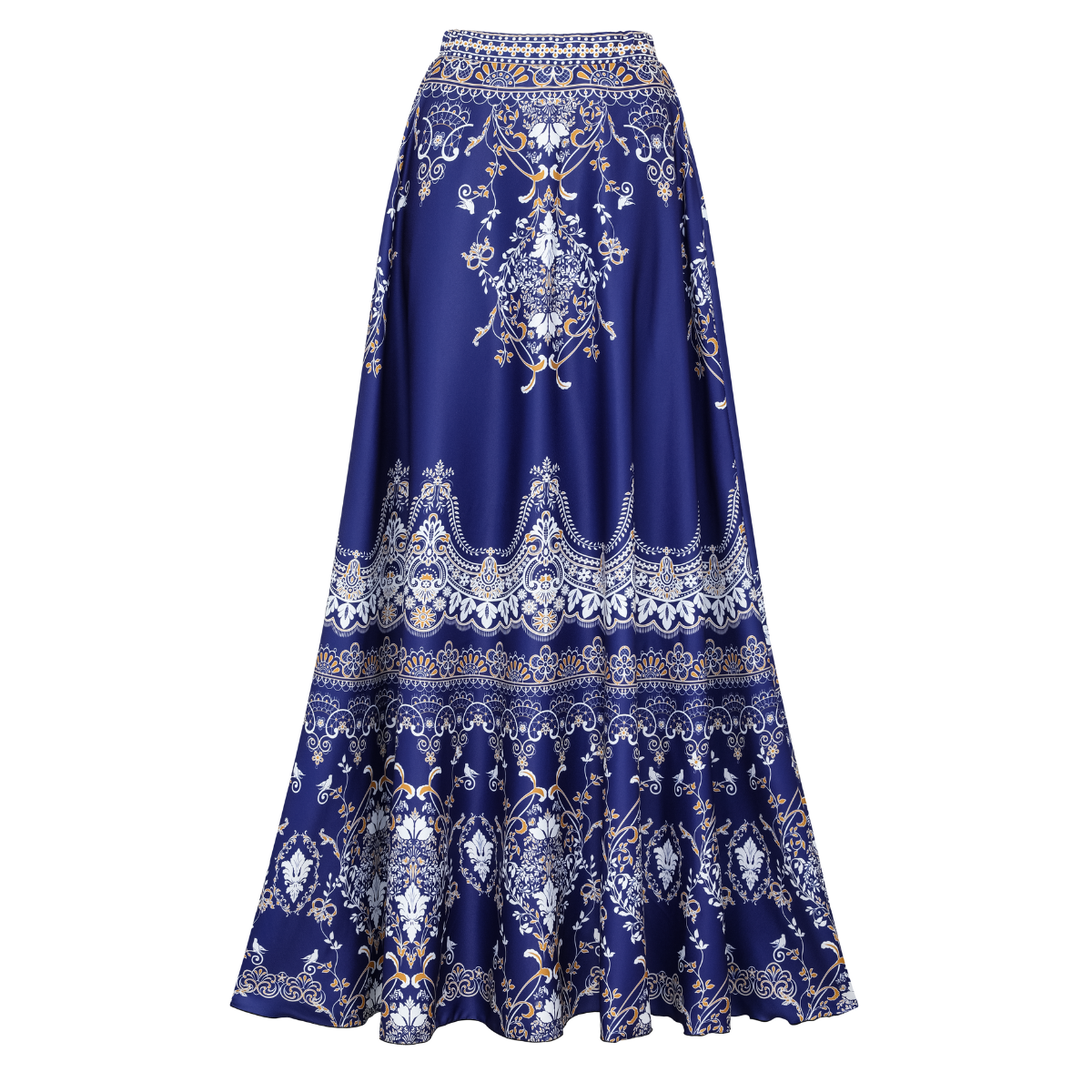 Royal Blue Baroque Print One Piece Swimsuit and Skirt	