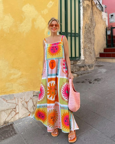 Sling Printed Slit Midi Dress