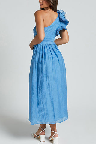 Oblique Shoulder Ruffle Dress