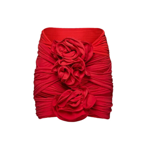 3D Flower Cutout One Piece Swimsuit and Skirt