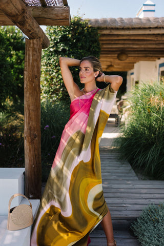 Oblique Shoulder Ombre Print Dress