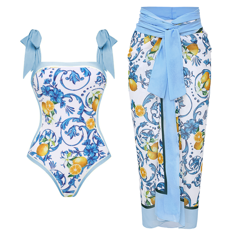 Lemon Print Tie-shoulder One Piece purple or Skirt Flaxmaker	