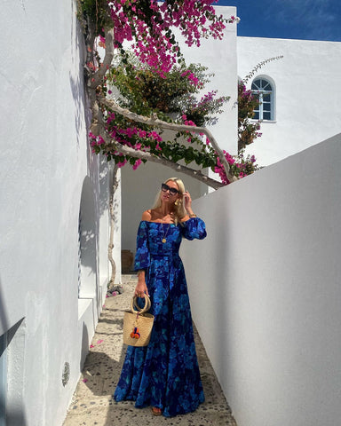 Off Shoulder Puff Sleeve Printed Dress