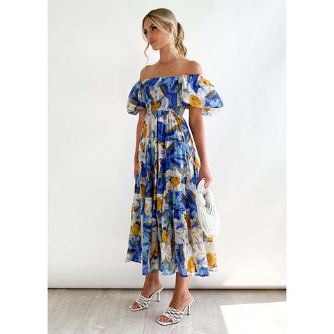 Off Shoulder Puff Sleeve Midi Dress