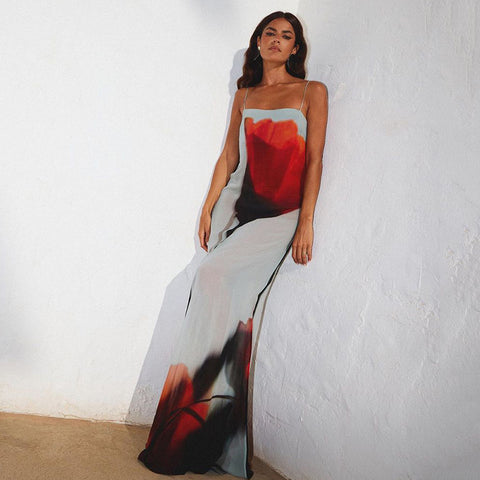 See Through Blossom Print Sling Dress
