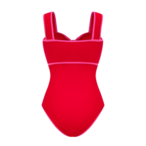 Bow Front Cut Out Color Block One Piece Swimsuit and Skirt
