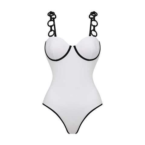 Ring Decoration White One Piece Swimsuit and Skirt	