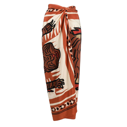 One Shoulder Ruched Rust See Through One Piece Swimsuit and sarong