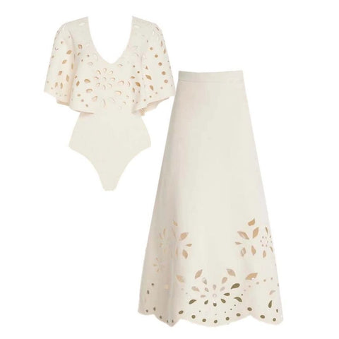 Laser Cutting One Piece Swimsuit and Skirt	