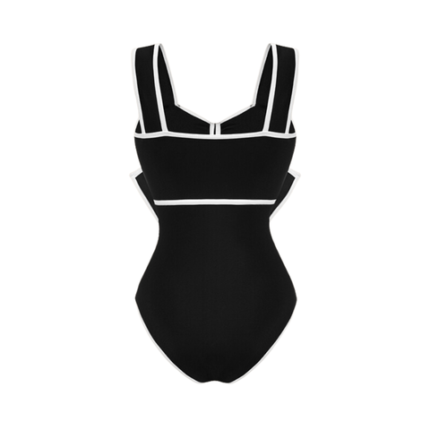 Black and White Bow Decor One Piece Swimsuit and Skirt Flaxmaker	