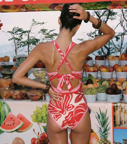 Pink Contrasting Color With Seashell Print Swimsuit Set(s)