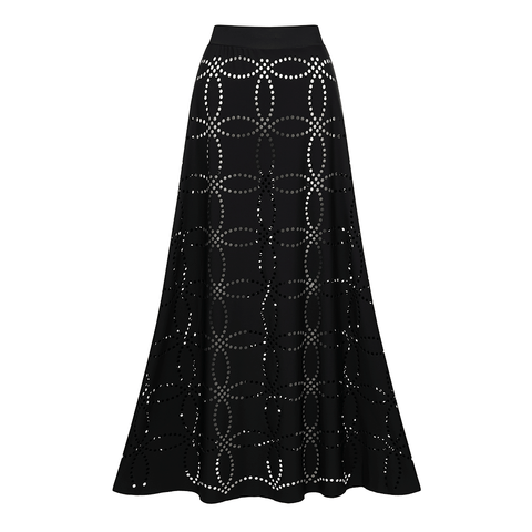 Underwired Black Ruffle Laser Cutting Flower One Piece Swimsuit and Skirt	