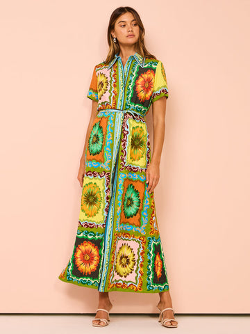 Short Slevees Graffiti Printed Dress