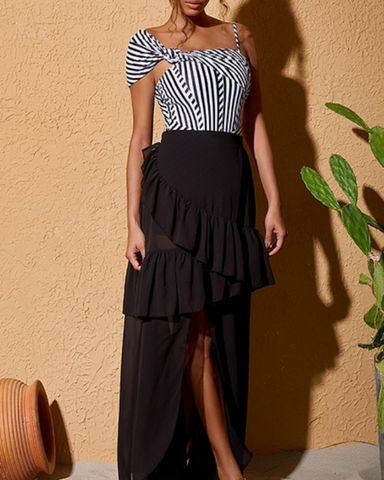 Dissymmetry One Piece Swimsuit and Skirt