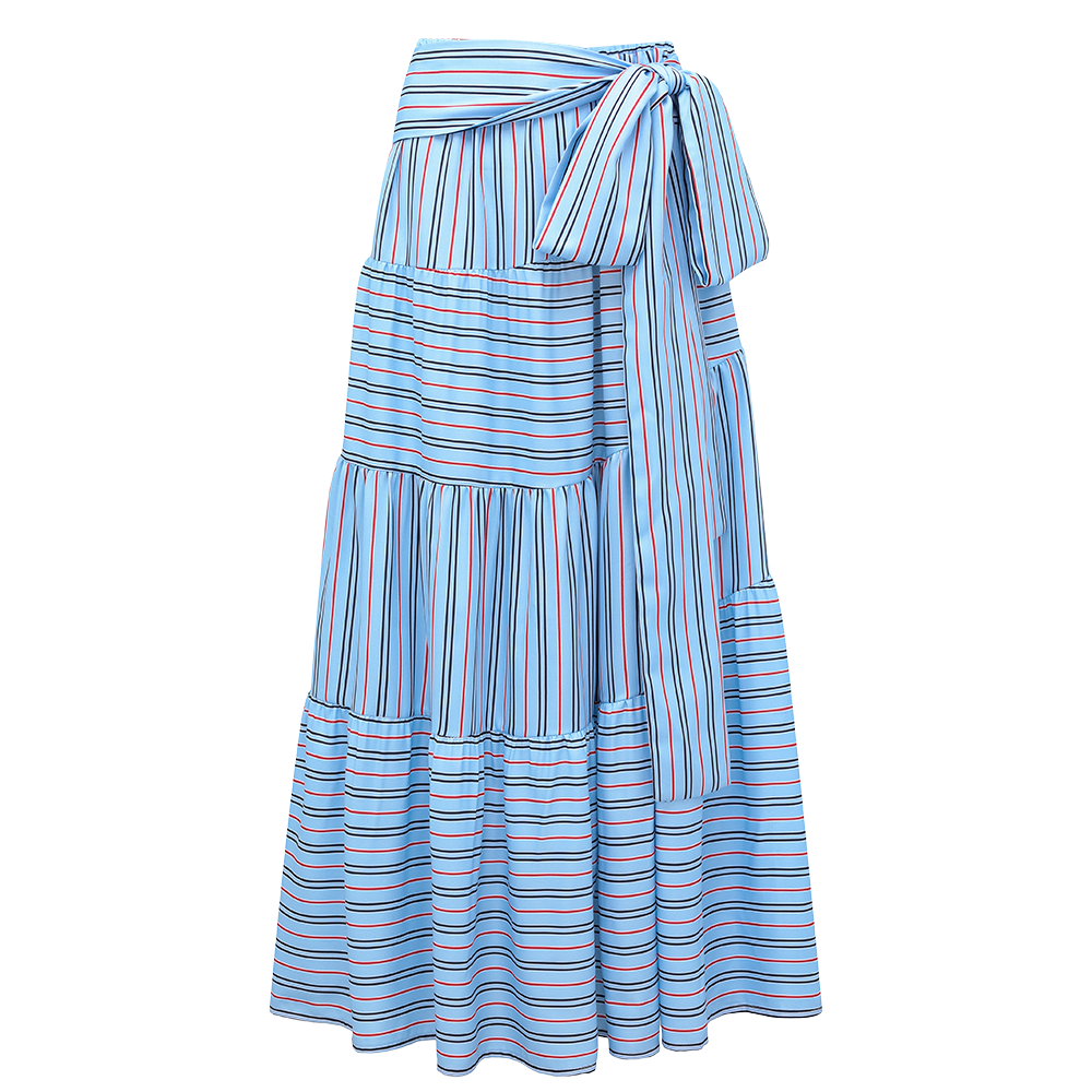 Multi-Way Striped Bowknot One Piece Swimsuit and Skirt	