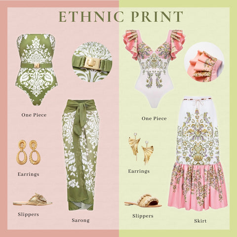 Retro Print Removable Belt Detail Sling One Piece Swimsuit and sarong
