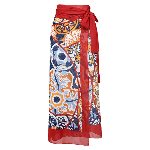 Printed Halter One Piece Swimsuit and Sarong
