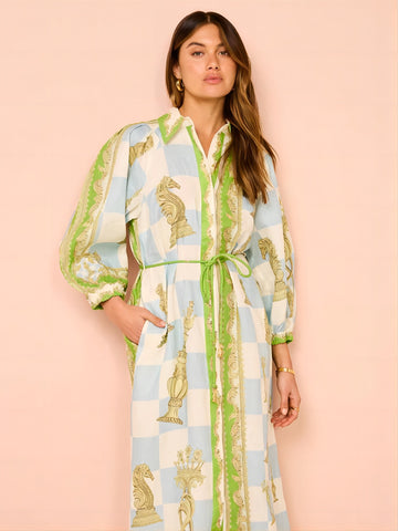 Puff Sleeve Lace Up Printed Dress