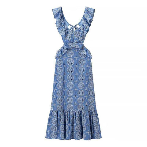 Ruffle Lace Up Backless Dress