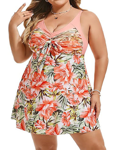Women's Two Piece Swim Dress Plus Size Tummy Control Tankinis Swimdress Floral Printed Swimwear Swimsuits with Boyshort
