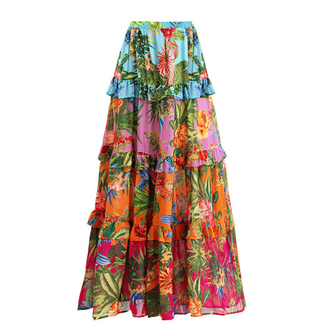 Sling Ruffle Printed One Piece Swimsuit and Skirt