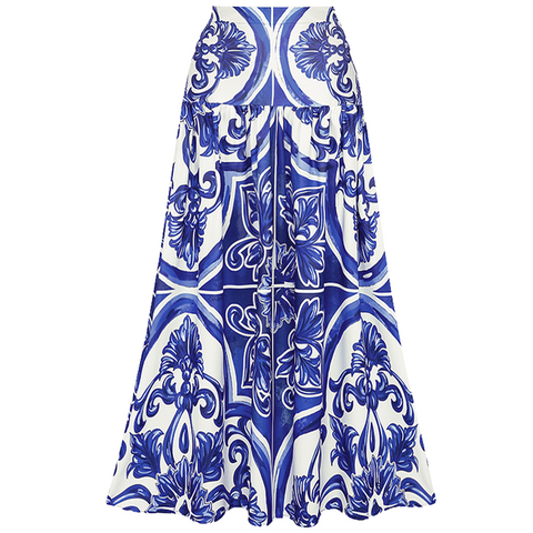Sling Classic Majolica Series Pattern Print One Piece Swimsuit and Skirt or Shorts