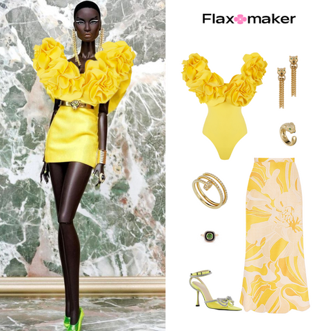 3D Flowers Decor One Piece Swimsuit and Skirt