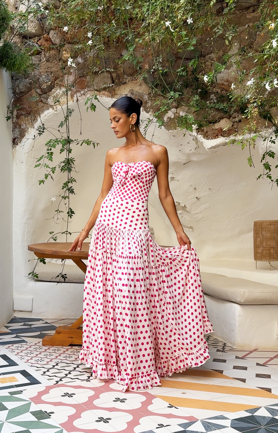 Bowknot Polka Dot Print One Piece Swimsuit and Skirt	