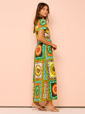 Short Slevees Graffiti Printed Dress