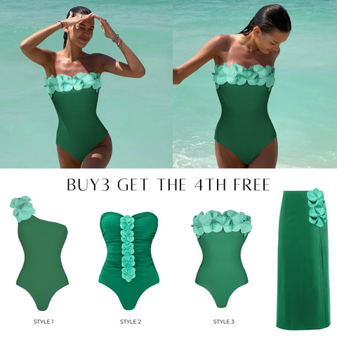 Bandeau 3D Flower One Piece Swimsuit and Skirt