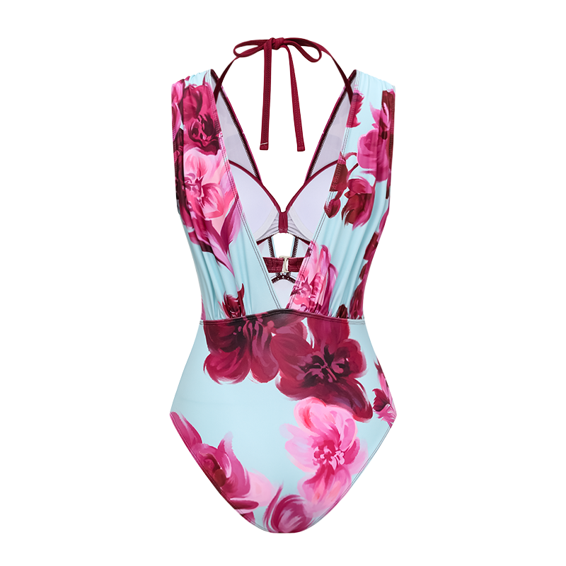 Abstract Floral Printed Two-piece Swimsuit and Skirt	