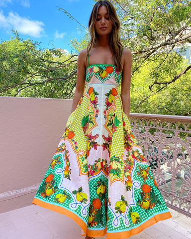 Backless Graffiti Printed Sling Dress