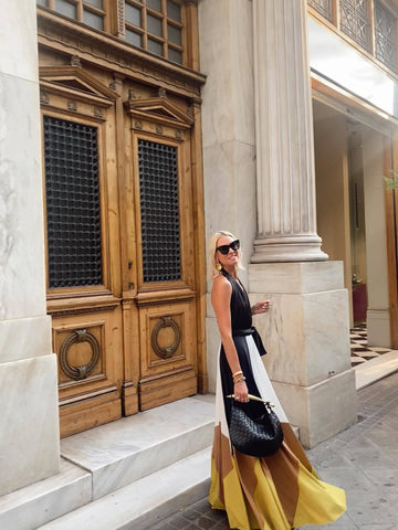 V Neck Color Block Maxi Dress