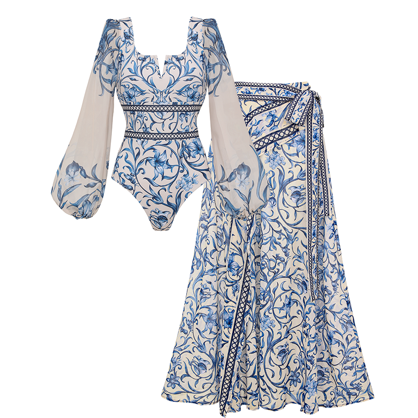 Long-sleeved Lily Printed Swimsuit Set(s)	
