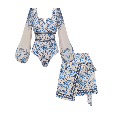 Long-sleeved Lily Printed Swimsuit Set(s)	