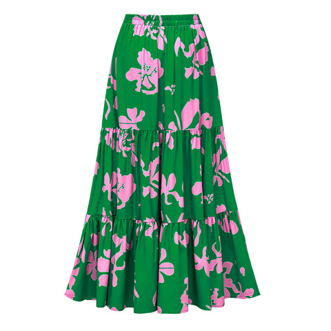 Ruffled Strap Printed One Piece Swimsuit and Skirt