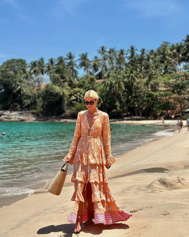 Vacation V Neck Lace Up Ruffle Dress