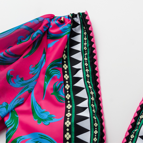 Long-sleeved Peacock Totem Print One Piece Swimsuit and sarong