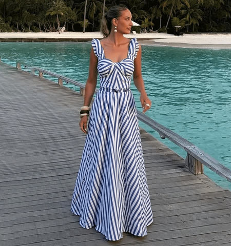 Ruffle Striped Print One Piece Swimsuit and Skirt
