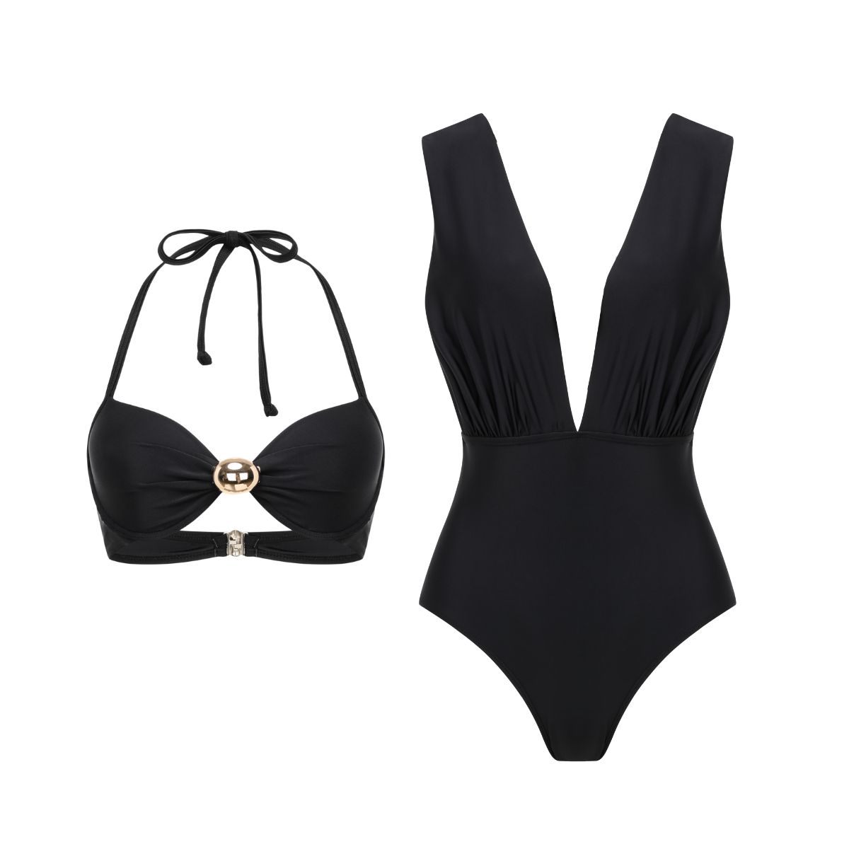 Top & Plunging Ruched Swim Set	