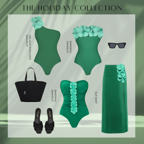 Oblique Shoulder 3D Flower One Piece Swimsuit and Skirt