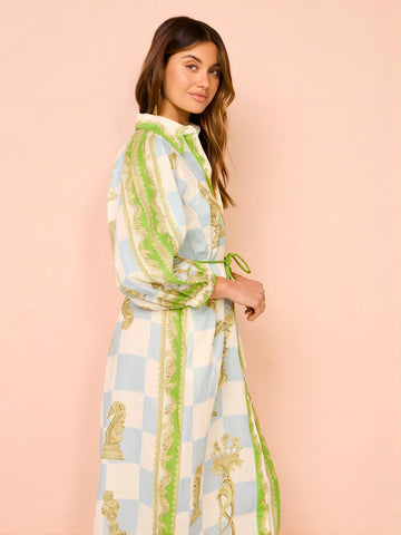 Puff Sleeve Lace Up Printed Dress