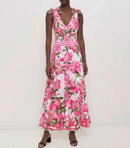 Tie Shoulder Shirring Flower Print One Piece Swimsuit and Skirt	