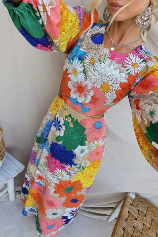 Puff Sleeve Blossom Printed Dress