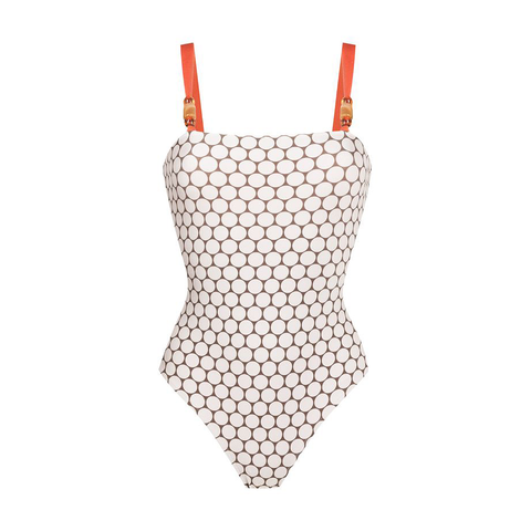 Reversible Graphic Printed Beaded One Piece Swimsuit and Sarong