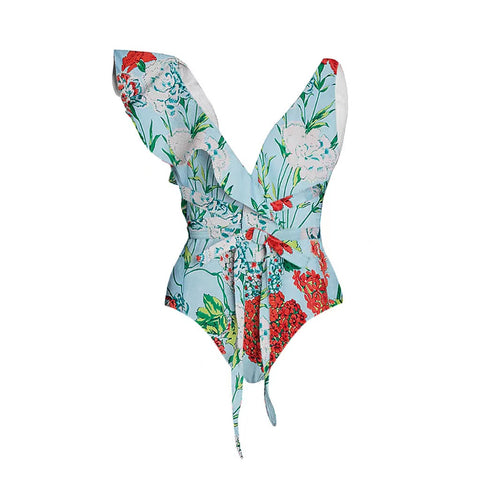 One Shoulder Printed One Piece Swimsuit and Skirt
